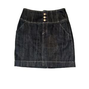Express Jeans Size 2 High Waist‎ 3 Button Dark Wash Mini Jean Skirt Women’s EUC
